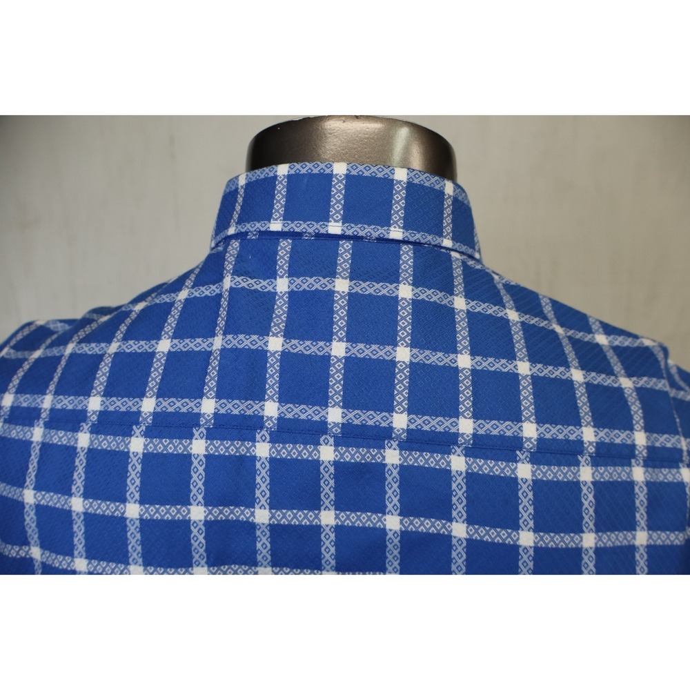 Mens Robert Graham Short Sleeve Button Front Shirt Blue White Diamond Size M - Picture 7 of 8
